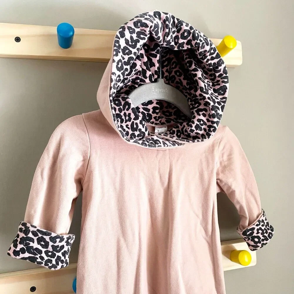 Dusty Pink + Black Leopard Print Detail Fall Body Suit from Dressupbaby UK